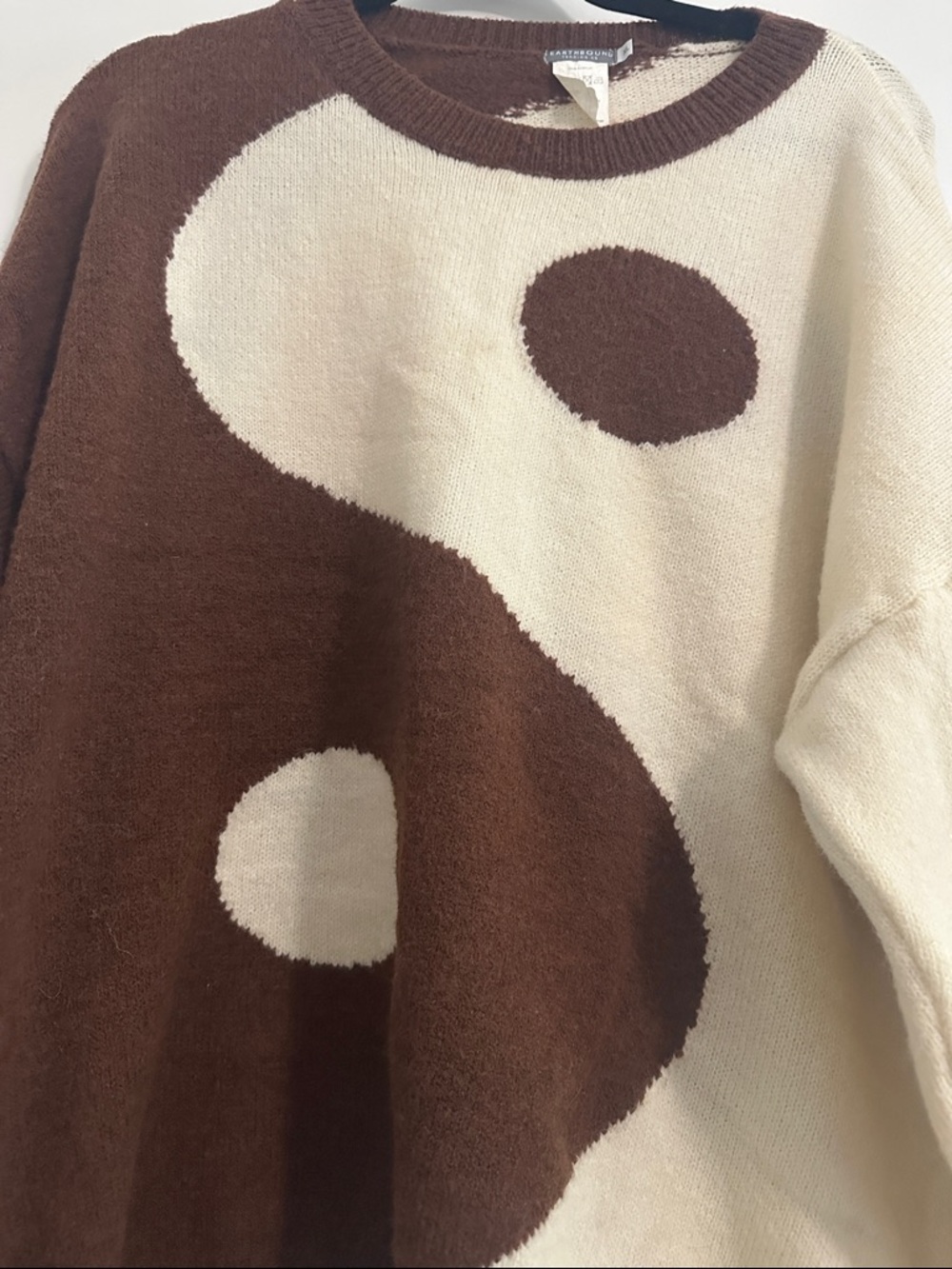 Oversized Earthbound Brown Trendy Yin & Yang Unisex Sweater - Picture 3 of 5